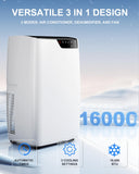 Portable Air Conditioners 16,000 BTU for Rooms Up To 800 Sq.Ft. Portable AC, Dehumidifier, 24H Timer, Sleep Mode & Water level indication, Remote Control & Window Kit, White & Black