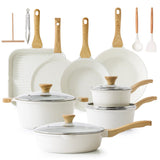 SENSARTE Nonstick Ceramic Cookware Set, 23 PCS Pots and Pans Non Toxic, PFAS & PFOA Free, Non Stick Healthy Kitchen Cooking Set with Stay-Cool Handles, White