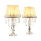 MOOONICHE Crystal Bedside Table Lamp, Dimmable Table Lamp Set of 2 with Ruched Fabric Lampshade, Elegant Plug-in Chandelier Nightstand Lamp for Living Room Girls Room, W 12.6" X H 22.8"