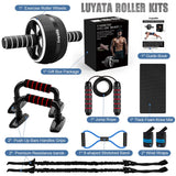 Ab Roller Wheel, 10-In-1 Ab Exercise Wheels Kit with Resistance Bands, Knee Mat, Jump Rope, Push-Up Bar - Home Gym Equipment for Men Women Core Strength & Abdominal Exercise (Black)