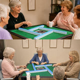 HUANGZHE Automatic American Mahjong Table (Including 152 Mahjong Tiles in Blue and Green), American Style, 42mm Size, Champagne Color, Easy to Install + 152 Numbered Mahjong Tiles（Easy to Install）