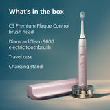Philips Sonicare DiamondClean 9000 Electric Toothbrush - Sonic Toothbrush with App, Pressure Sensor, 12 Brushing Settings, Replacement Reminder, Charging Stand, Travel Case, Pink, HX9911/90
