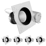 LUXRITE 4-Inch LED Trimless Recessed Spotlight with Black Reflector Trim Replacement 25W, 2000LM, 2700K-5000K, 38° Beam Angle, Dimmable, Push-n-Lock, CRI90, Damp & IC Rated, ETL White + Black (4 Pack)