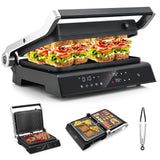 Giantex Panini Press Sandwich Maker, 3-in-1 Electric Indoor Grill, 2 Removable & Dishwasher Safe Non-Stick Plates, Drip Tray, 5 Auto Modes, Upper & Lower Independent Temperature Control, 4 H Timer