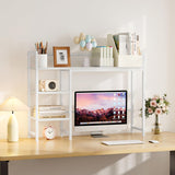 Snughome Desk Shelf, 38.6" Desktop Organizer Shelf, Desk Hutch for Computer Monitor, 4 Tier Desk Display Rack, Wood Desktop Bookshelf Storage Rack for Home Office Dorm, White