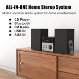 Compact Micro Hi-Fi Stereo System with CD Player, Bluetooth, FM Radio, USB Playback, Aux-Input & Earphone Output, 30W Stereo Sound, Remote Control