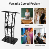 Podium Stand, Metal Black Pulpit Lectern for Speeches Churches, 47inch Portable Pulpit Podium with Cup Holder