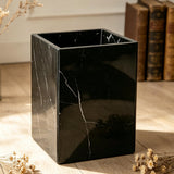 Black Marble Trash Can for Bathroom, Minimalist Theme Chic Wastebasket,Luxurious Design Rubbish Bin, Elegant Black Marble Waste Basket for Bathroom, Bedroom, Living Room