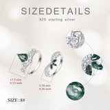 Oseew Natural Moss Agate Ring for Women 2CT Kite Cut 2 Pieces Engagement Ring Set 10K/14K/18K Solid Gold/Sterling Silve Personalized Wedding Leaf Vintage Bridal Promise Ring for Women (Style 1
