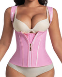Waist Trainer for Women for Daily Wear, Faja Body Shaper Corset with Zipper and Adjustable Shoulder Straps, Faja Colombians, L Pink