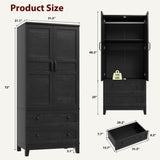 GarveeHome Armoire Wardrobe Closet with 2 Drawers,72 in Wooden Wardrobe Cabinet with Hanging Rod, Tall Clothing Armoire Cabinet with Doors and 18 Adjustable Shelves for Bedroom, Clothes, Black