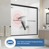 Bathtub Shower Door - 58-60" W×59" H Adjustable Aluminum Frame - 1/4 Tempered Glass - 4 Aluminum Rollers - Sliding Glass Door for Tub