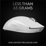 Logitech G PRO X Superlight Wireless Gaming Mouse, Ultra-Lightweight, Hero 25K Sensor, 25,600 DPI, 5 Programmable Buttons, Long Battery Life, Compatible with PC/Mac - White