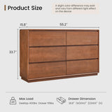 SUCSSRICH Solid Wood Dresser for Bedroom, Natural Solid Wood 6 Drawer Dresser,55.2" Wide Mid Century Modern Chest of Drawers, Closet Storage Organizer for Living Room, Bedroom