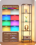 EDISHINE RGBW Floor Lamp, 5-Tier Display Shelf with Light, Adjustable Brightness & Color Temperature, 3 Lighting Modes, Remote Control, Stable Floor Lamps for Living Room, Bedroom, Study, Dark Walnut