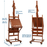 VISWIN Double-Sided Easel & Drafting Table, Hold 1 or 2 Canvas, Solid Beech Wood Artist Easel for Painting Canvas, Adjustable H Frame Easel with Tray & Wheels, Art Easel Stand for Adults, Artists