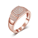 Oseew Custom Round Cut Moissanite Rings Wedding for men Hip Hop Iced Out Luxury Men's Moissanite Ring sterling silver/ 10k 14k 18k gold square frame Design (rose gold)