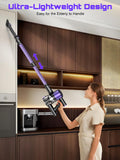 Cordless Vacuum Cleaner, 10 in 1 Stick Vacuum with Powerful Suction, Hose, Green LED Light, Anti-Tangle Brush, Lightweight Rechargeable Vacuum Cleaner for Home, Hardwood Floors,Pet Hair (Purple)
