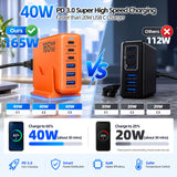 Newdarren 165W Charging Station, 6 Port Desktop Charger, 3 Ports 40W Orange