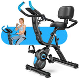 Birdfeel Foldable Exercise Bike, Multifunctional Indoor Stationary Bikes for Home with 8-Level Magnetic Resistance, Quiet Workout Bike with Arm Resistance Bands, LCD Monitor, 300LBS Capacity (Dark Black)