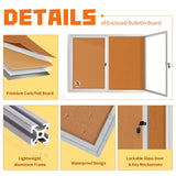 Lockable 2-Door Weatherproof Enclosed Bulletin Board Aluminum 44x32in