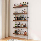 Woskar 5-Tier Wall Mounted Wine Rack, Floating Bar Shelves, Liquor Bottle Shelf Display, Rustic Industrial Bar Shelf (23.6" W x 79" H)