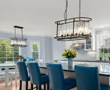 PULLCU Modern Black Crystal Dining Room Chandelier 31.5" Oval Kitchen Island Pendant Light 5-Light Adjustable Chandelier Light Fixture for Living Room