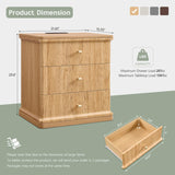 ALLTUFO 23.6'' Tall Modern Nightstand Set of 2, Wood Bedside Table with Charging Station, Mid Century End Table with 3 Storage Drawers, for Bedroom, Living Room, Curved Waterfall Edge, Natural Oak
