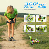 Zalneo Remote Control Car – 4WD 360° Flip Double‑Sided RC Stunt Car LED Light Bar & USB‑C Modular Battery, Off‑Road Toys for Boys Ages 6‑12, Birthday Gift, Black‑Green