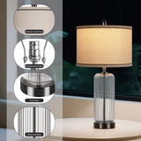 WIHTU Table Lamps Set of 2 with Vertical Grained Glass, 3-Way Dimmable Nightstand Lamp with Touch Control, 27" Modern Glass Bedside Lamps with USB A+C Ports, Glossy Black Desk Lamp for Bedroom