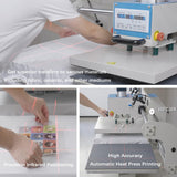 Heat Press Machine Auto Sliding & Up-Open, Industrial Heat Transfer Double Station Automatic Press with Infrared Positioning for T-Shirt