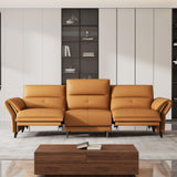 NessCarst 112.5" Dual Motor Power Reclining Sofa, Orange Faux Leather Couch