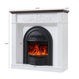 45" Birdcage-Style Electric Fireplace with Mantel, 46" Tall Fireplace TV Stand, Farmhouse Entertainment Center with Storage & Replaceable Insert Heater for Living Room, White+Walnut