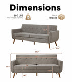 Tbfit 77.2" W Linen Sofa Couch, Mid Century Modern Decor Loveseat Couches for Living Room, Button Tufted Upholstered Small Couch for Bedroom, Solid, and Easy to Install Love Seats Furniture, Grey