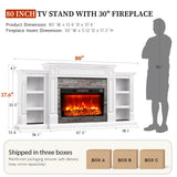 LGHM 80" Electric Fireplace with Mantel, Fireplace TV Stand for TVs Up to 90 Inch, Modern Entertainment Center with Storage, 30'' Fireplace Heater Insert with 3D Flame Effect for Living Room