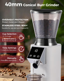 Tuni G1 Conical Burr Coffee Grinder, 48 Grind Settings Anti-static Burr Mill, Precision Electronic Timer and LED Touchscreen