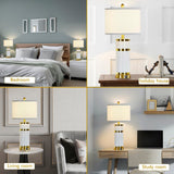 BLHDZJR Ceramic White Gold-Plated Decorative 28" Table Lamps Set of 2 with E26 Socket&Rotary Switch,USB A+C Ports,Modern Bedside Lamps for Nightstand,Bedroom,Living Room,Decoration,Office(Bulbs in)