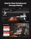 VEVOR Manual Stainless Steel Meat Grinder, 1.8" Clamp, 2 Grinding Plates, Sausage Stuffer, Ideal for Home Kitchen Restaurant Butcher’s Shop