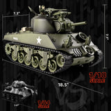 DBshoot 1/18 M4A3 Sherman RC Tank, Smoke, LED Light, Sound, 15 Channel Remote Control Tank, Army Toys with Recoil Force, 60 Minutes Playing Times, Excellent Gift for Kids and Adults Collectors.