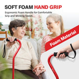BeneCane Quad Cane Adjustable Walking Cane with Offset Soft Cushioned Handle for Men & Women Lightweight Comfortable with 4-Pronged feet for Extra Stability(red)