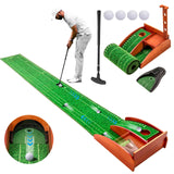 Golf Putting Mat with Auto Ball Return, Putting Green Indoor, Crystal Velvet Mat and Solid Wood Base, Game Practice Golf Gifts SJEhome