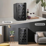 Tylza 8 Bottles Wine Fridge, Wine Cellar with Low-E Tempered Glass Door, LED Touchscreen, Lock, Frost Free, No Vibration, Wine Cooler Refrigerator, Black
