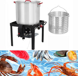 Garvee Crawfish Boiler with Steam/Boil Basket & Strainer, 110000BTU Propane Jet Burner with Support Rack & Lifting Hook, 0-10 PSI Regulator, Outdoor 80 Qt Seafood Boil Pot for Cooking Shrimp and Crab