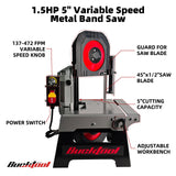 Bucktool 5" Variable Speed Metal Band Saw, 1.5HP 10A Benchtop Bandsaw with 137–472 FPM Speed Control, 5" Cutting Capacity, Adjustable Work Table & Extension Table for Metal Cutting