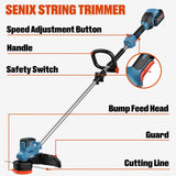 SENIX 20V 15" Weed Wacker, String Trimmer w/5.0Ah Battery & 2A Charger, Variable Speed, Brushless Motor, Lightweight 6.6lbs (GTX2-M3)