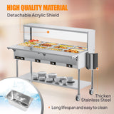 ROVSUN 96QT Electric Commercial Food Warmer 2000W, 12-Pan Steam Table 8QT/Pan Stainless Steel Bain Marie w/Overshelf Undershelf Separate Temperature Control & Lid Acrylic Shield for Buffet Restaurant