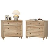 WAMPAT Farmhouse Nightstand with 3 Drawers, Set of 2 Large 3 Drawers Wood Bedside Table Night Stand, Wide Sofa Side End Table Chest of Dresser for Living Room, Bedroom, Oak, 34 inch
