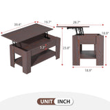 Haiput Wam Lift-Top Coffee Table with Storage Shelf & Secret Compartment | Classic Solid Wood Adjustable Height Table for Living Room, Compact Dining Area, Studio（39.4in Espresso）