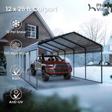 PHI VILLA 12x25 Carport, Metal Carports Canopy Heavy Duty Car Port Garage