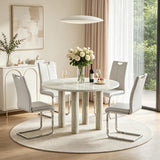 SSLine Faux Mars Stone Round Dining Table Set for 4 w/White Leather Chair